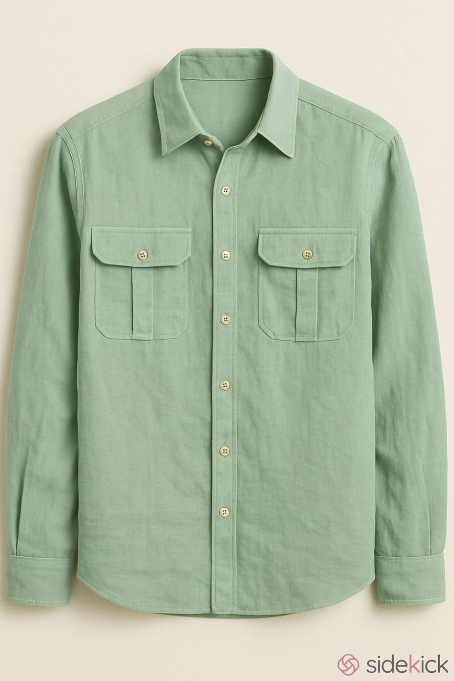 Lauren Ralph Lauren Linen Sage Green Button Front Shirt Jacket Or Tunic